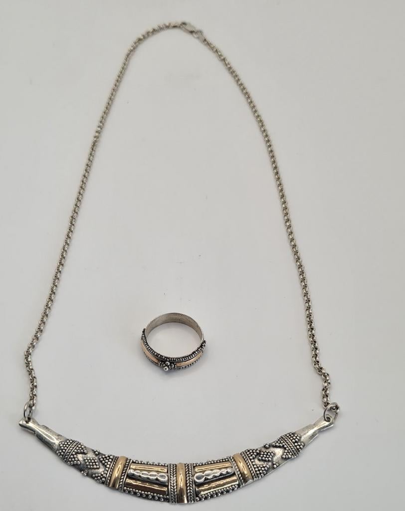 18k Goud en 925 zilveren ketting en ring, Antiek en Kunst, Antiek | Zilver en Goud, Goud, Zilver, Verzenden
