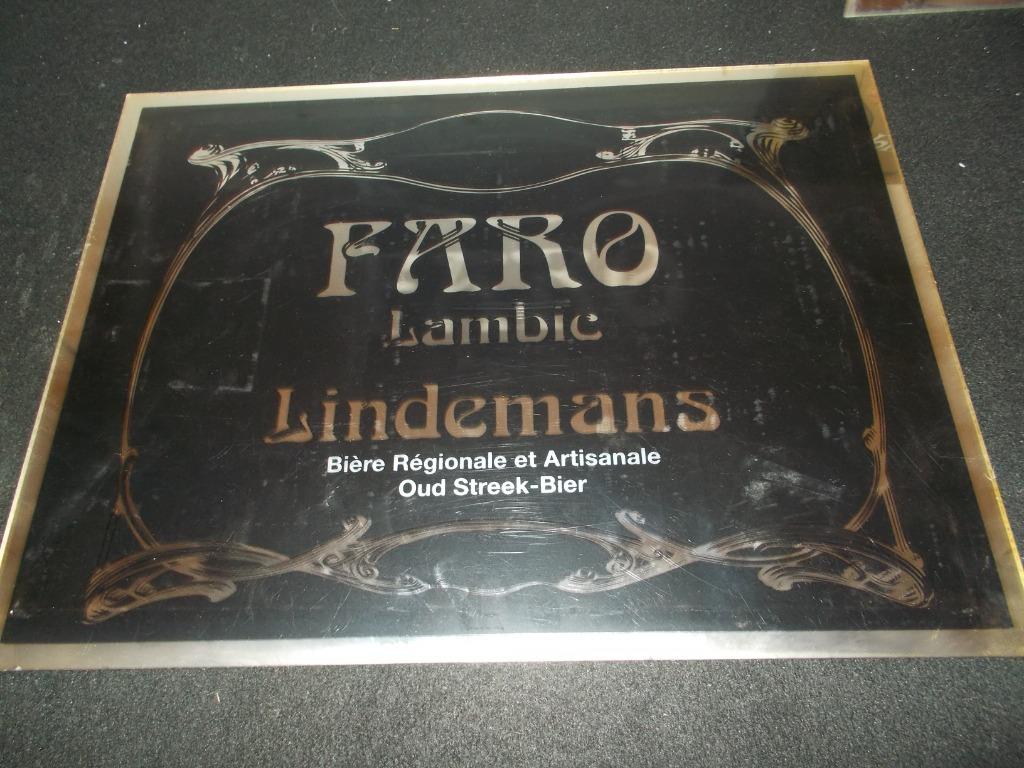 Lindemans Faro Lambic - pvc nep spiegel 40x30cm - Vlezenbeek, Ophalen of Verzenden, Gebruikt, Reclamebord, Plaat of Schild, Overige merken