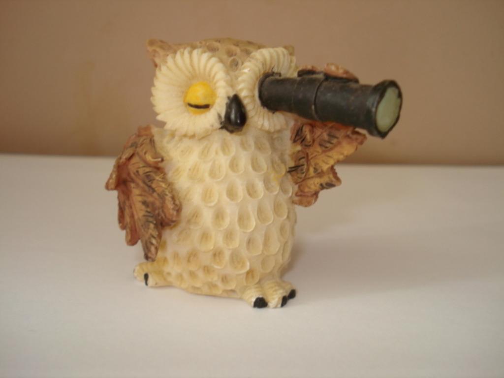 Statuette de hibou avec jumelles télescopiques, Collections, Envoi, Neuf, Animal