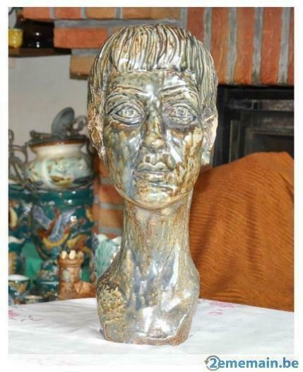 § sculpture terre cuite argile terre cuite  tête femme signé, Enlèvement ou Envoi