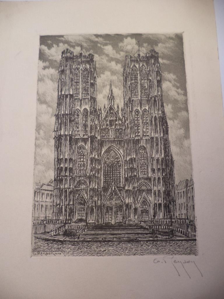 Ets gravure Gilbert Renson BXL Sint-Michiel en Sint-Goedele, Antiek en Kunst, Ophalen of Verzenden