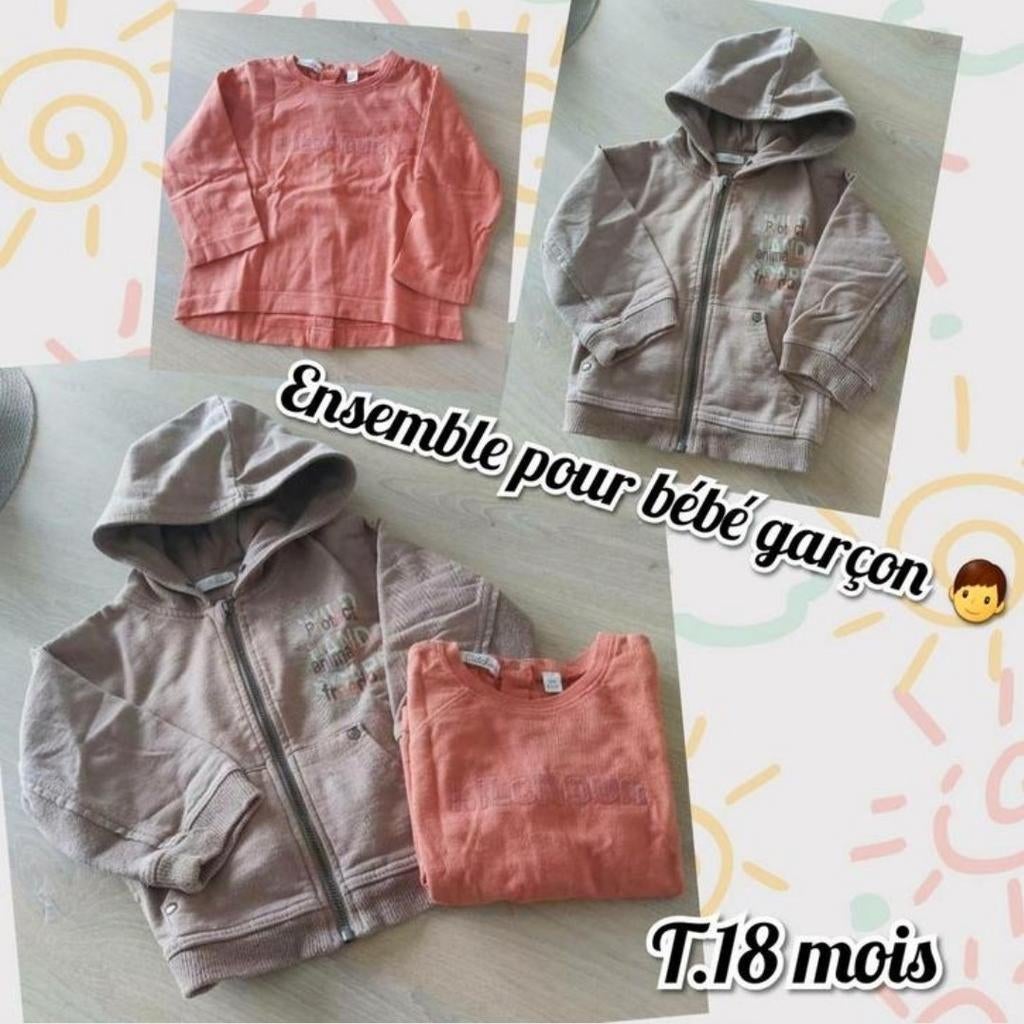 Gilet +t-shirt ML pour bébé garçon -T.18 mois, Enfants & Bébés, Enlèvement ou Envoi, Utilisé