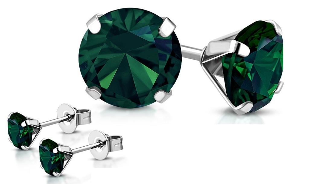 Stalen oorbellen zirkonia 9mm donker groen, Ophalen of Verzenden, Nieuw