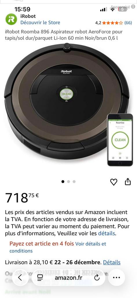 Roomba 896 irobot stofzuigrobot, Elektronische apparatuur, Stofzuigers, Ophalen of Verzenden, Gebruikt, Reservoir, Robotstofzuiger