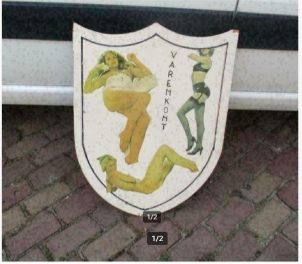 Oud Schild in hout en metaal - leuk voor in de mancave, Antiek en Kunst, Curiosa en Brocante, Ophalen of Verzenden