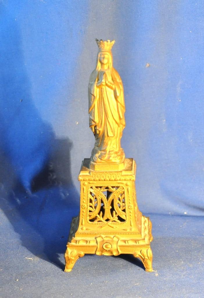 statue vierge a la couronne sur socle regule cuivré, Enlèvement ou Envoi