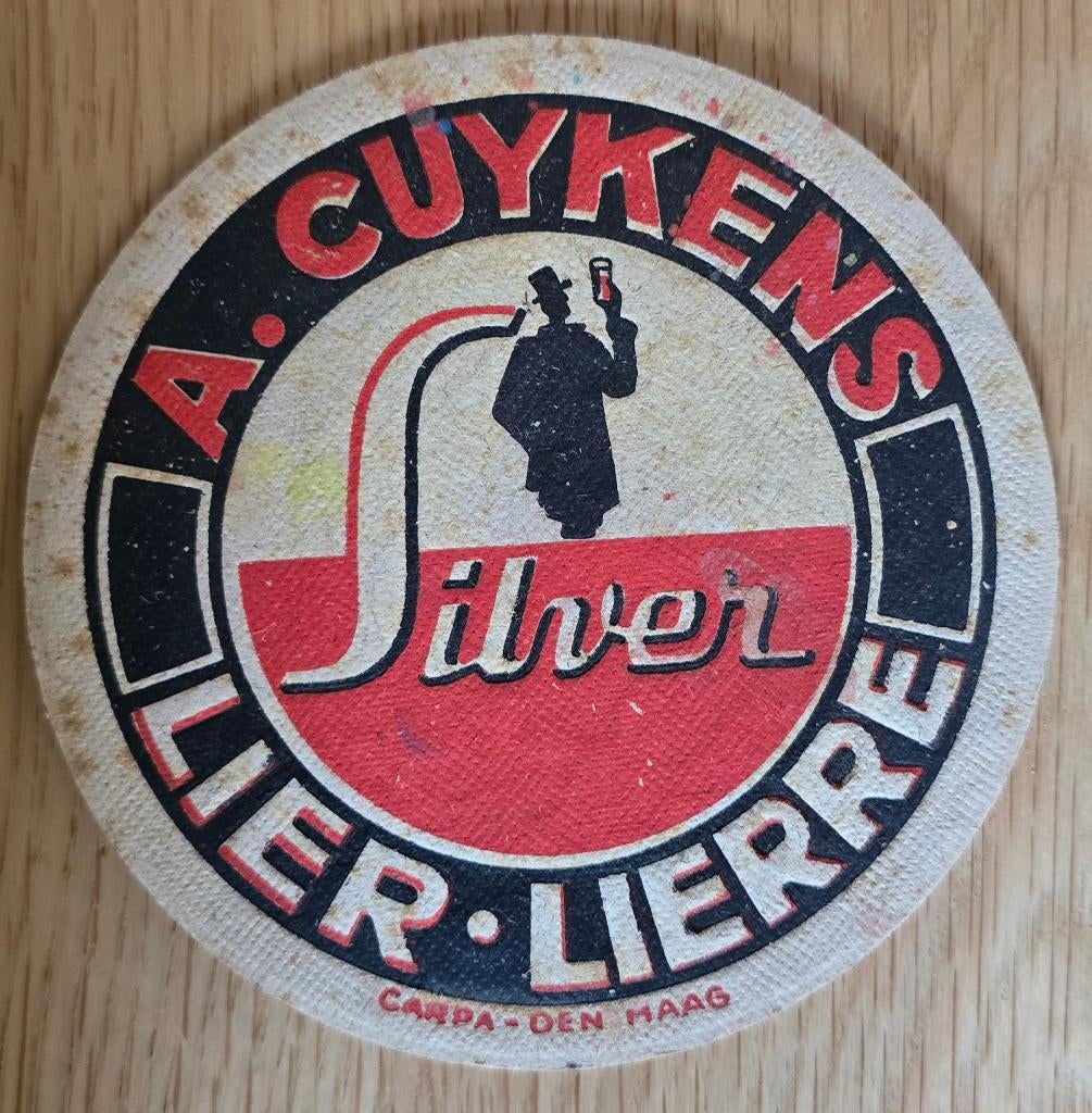 Zilveren onderzetter A.Cuykens Bierviltje Bierdeckel, Verzamelen, Verzenden, Gebruikt, Viltje(s)