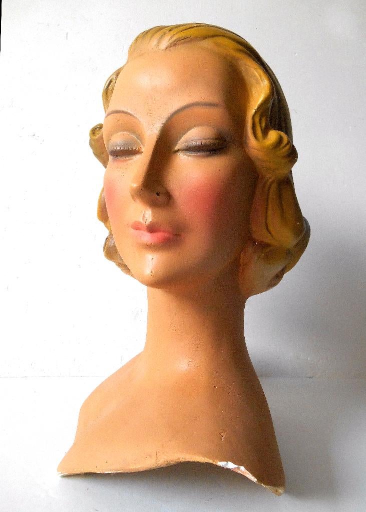 Art Deco mannequin hoofd  -  Antieke gipsen buste, Antiek en Kunst, Ophalen