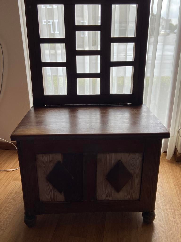 2 Stoelen met kist, Huis en Inrichting, Woonaccessoires | Kisten, Ophalen, Gebruikt, Eikenhout, Minder dan 50 cm
