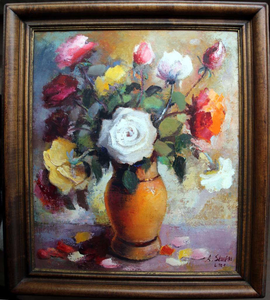 Schilderij Albert Steel - bloemen in vaas, Antiek en Kunst, Ophalen
