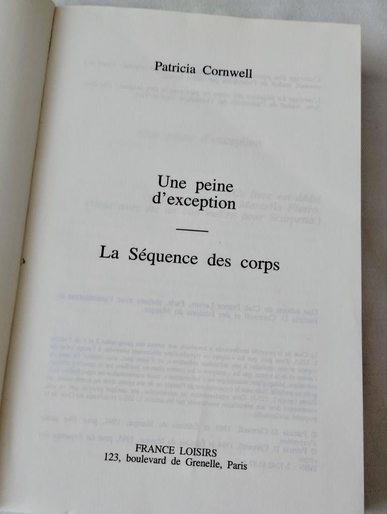 PATRICIA CORNWELL 712 PAGES, Enlèvement, Comme neuf