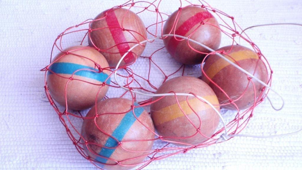 Set vintage houten petanqueballen - 6 stuks, Sport en Fitness, Ophalen