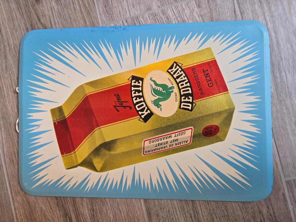 Blikken bord koffie de draak 1956, Verzamelen, Blikken, Ophalen of Verzenden, Koffie
