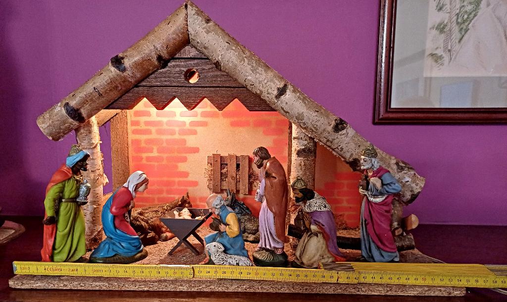 Grote, vintage Kerststal + beelden, verlichting: handgemaakt, Diversen, Ophalen