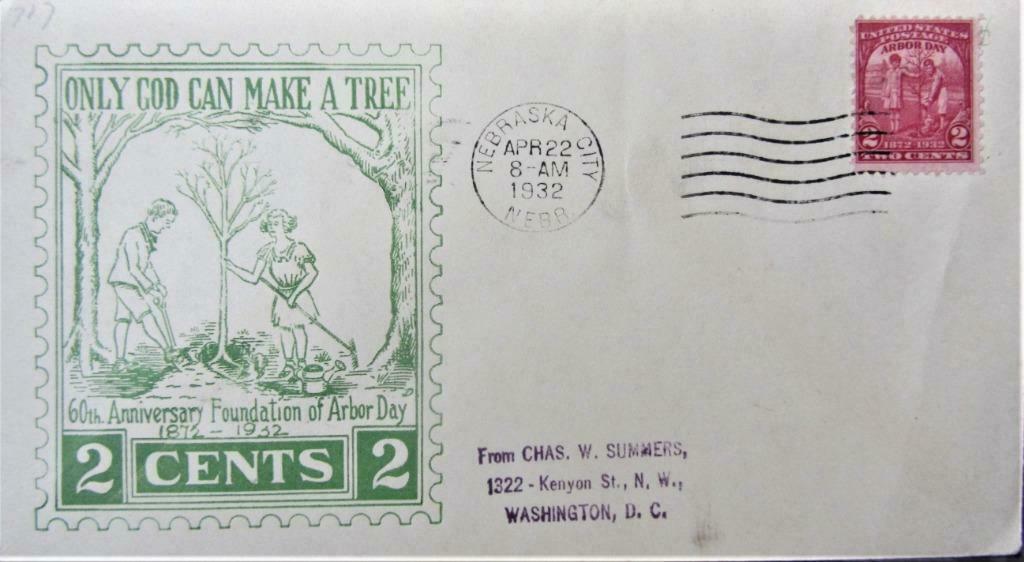 FDC- U.S.A. ARBOR DAY- NATUUR, Ophalen of Verzenden, Gestempeld, Dier of Natuur