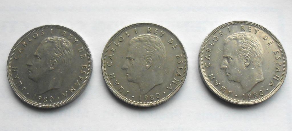 3 monnaies  Espagne - 25 pesetas mondial 1980 - 1981 - 1982, Timbres & Monnaies, Enlèvement ou Envoi, Autres pays, Monnaie en vrac
