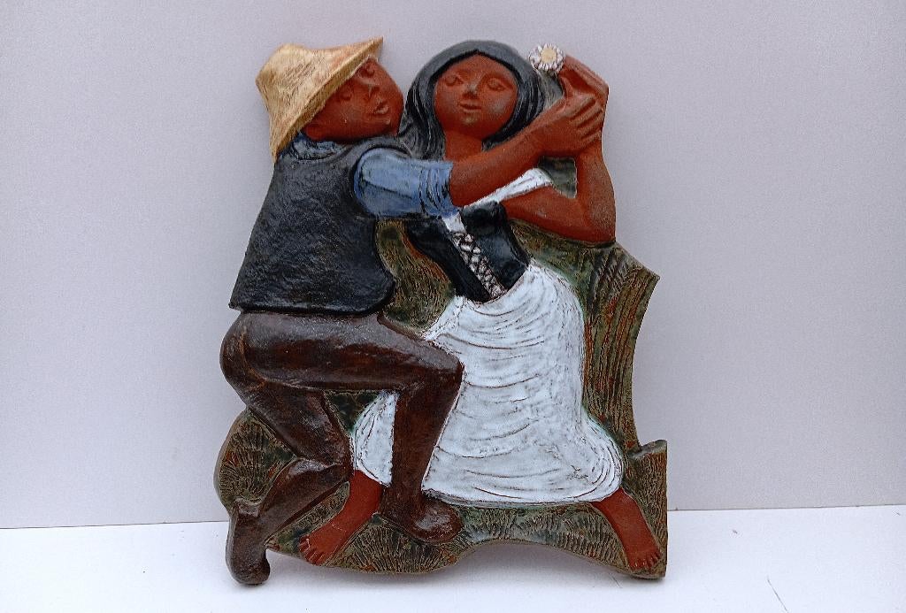 décoration murale ancienne statue en terre cuite 43 cm, Antiquités & Art, Enlèvement ou Envoi
