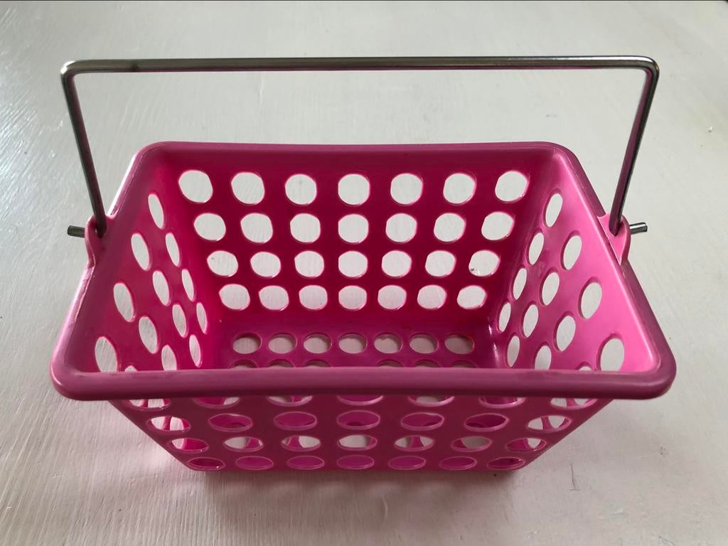 roze mandje met metalen hengsel 9 x 13 x 18, Huis en Inrichting, Kunststof, Gebruikt, Mand, Ophalen of Verzenden