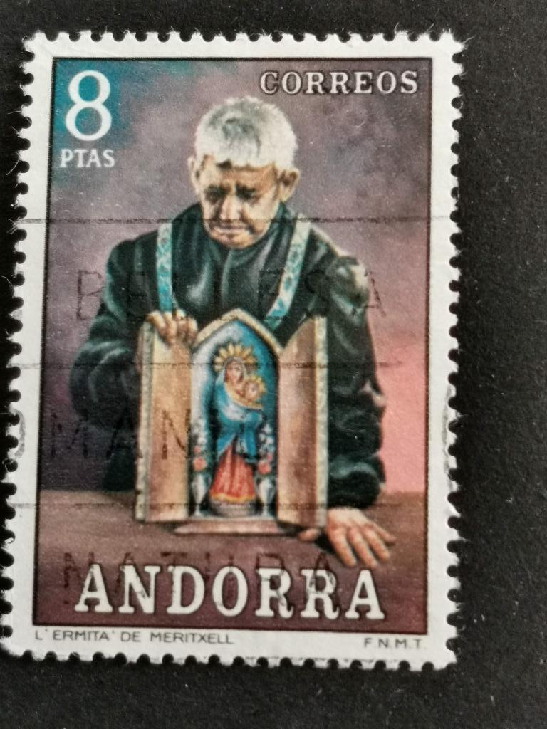 Spaans Andorra 1972 - folklore, kluizenaar van Meritxell, Ophalen of Verzenden, Gestempeld