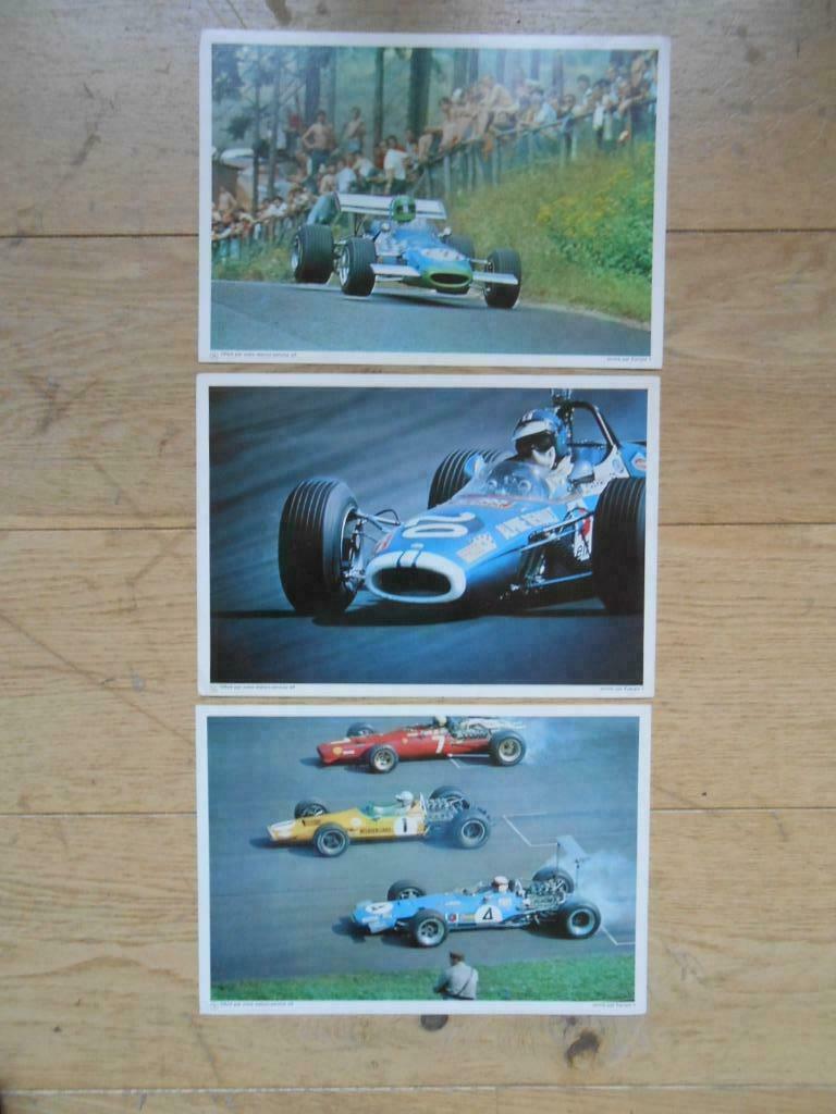 3 grote prenten van Race-wagens . Uitgave Elf ., Ophalen of Verzenden