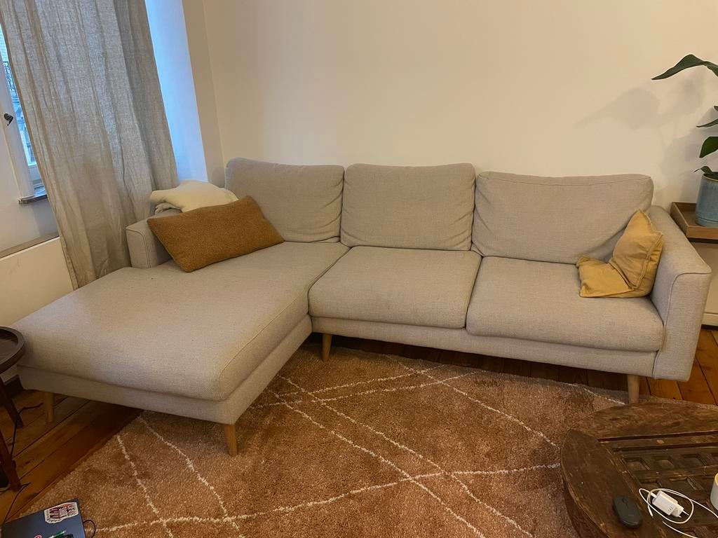 Canapé angle beige avec méridienne, Enlèvement, Utilisé, Tissus