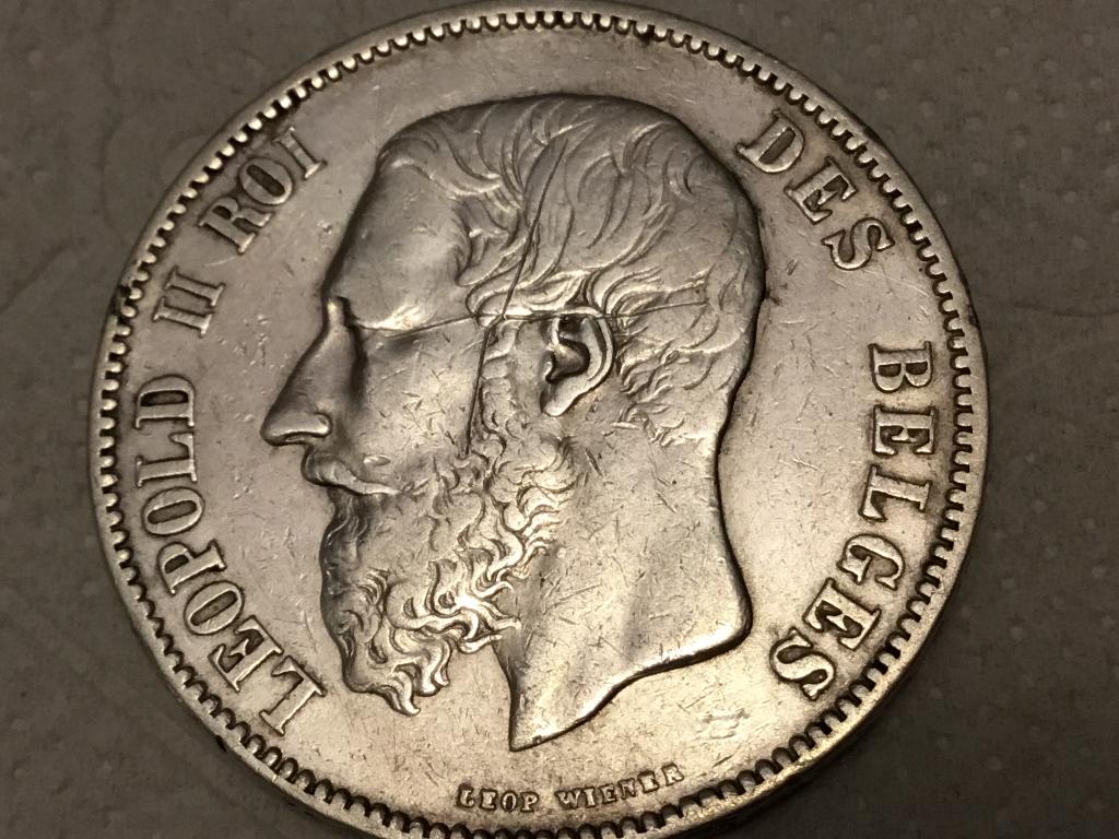 5 francs 1865 Leopold II, Ophalen of Verzenden, Zilver, Zilver