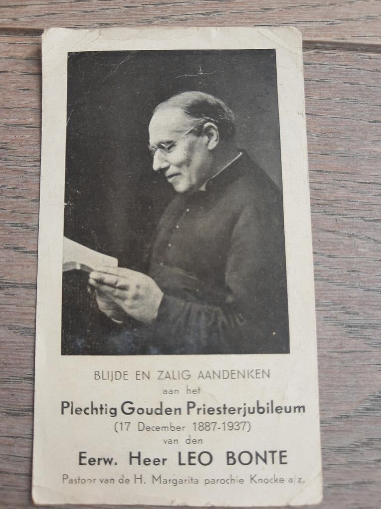 Bp gouden priesterjubileum, 1937, Leo Bonte, Knokke, Verzamelen, Bidprentjes en Rouwkaarten, Ophalen of Verzenden