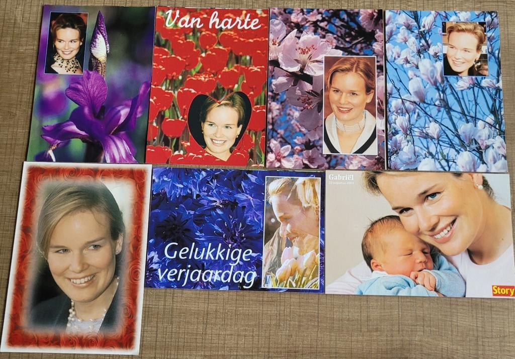 7 oude fotokaarten: Koningin Mathilde (Story), Ophalen of Verzenden, Zo goed als nieuw, Kaart, Foto of Prent