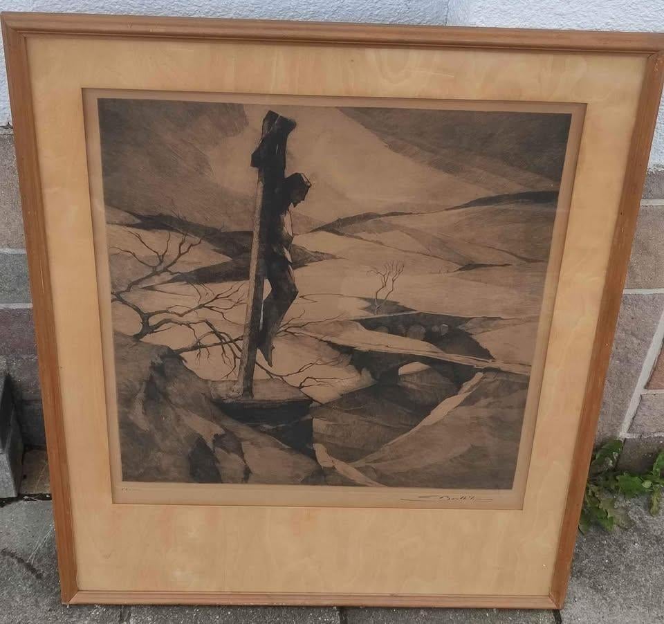 Gravure le calvaire signe Camille Barthélémy, Ophalen