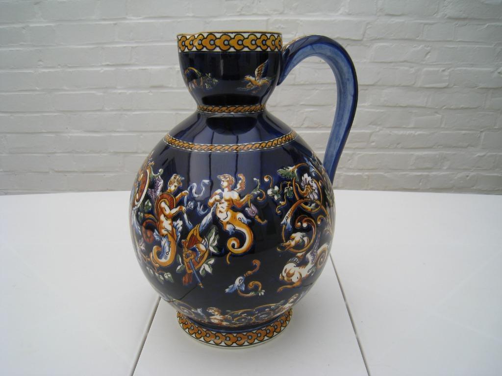 Prachtige vaas van Gien (Frankrijk) met stempel, Huis en Inrichting, Ophalen, Zo goed als nieuw, Blauw
