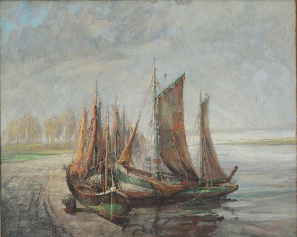 Leon Verbeke (1890-1955): Vissersboten (97 x 82 cm), Antiek en Kunst, Ophalen
