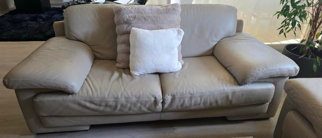 Natuzzi leren zetel beige/creme., Huis en Inrichting, Zetels | Zetels, Ophalen, Zo goed als nieuw