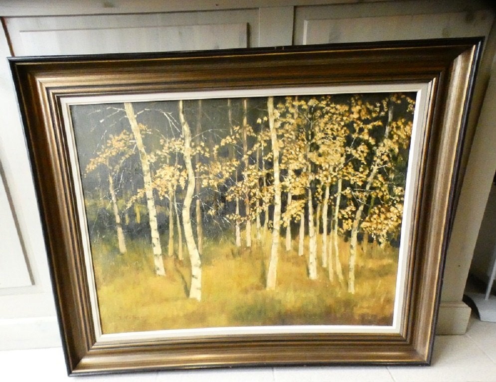 Forêt de bouleaux de Colpaert., Peinture à l'huile, Paysage, Signé, Enlèvement