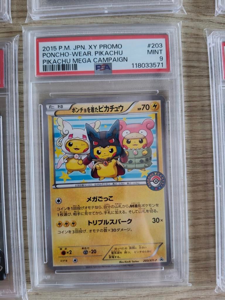 PSA 9 Poncho Wear Pikachu Pokémon kaart, Ophalen of Verzenden, Nieuw, Losse kaart, Foil