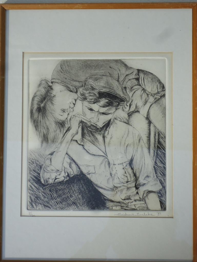 Sabine BULCKE Oostende ets droge naald 1985 Harmonica speler, Ophalen of Verzenden