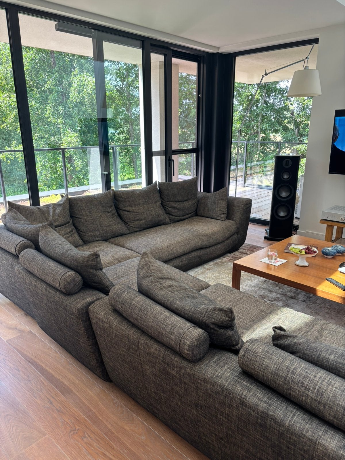 Hoekzetel natuzzi , stof , 2m65 / 2m65 zeer goede staat, Ophalen, Gebruikt, Stof