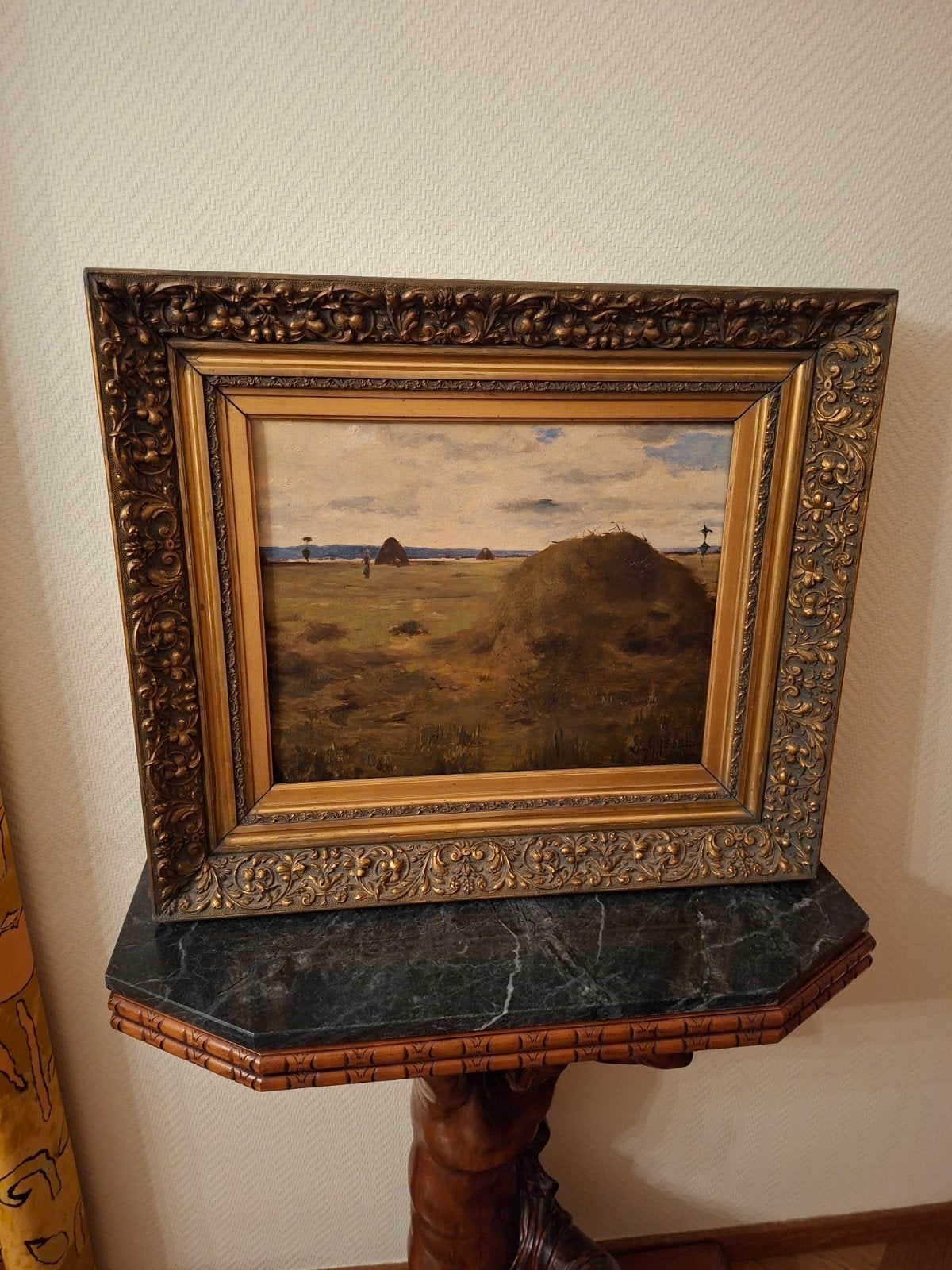 Gyssel olie op doek : hooimijten, Ophalen, Doek, Landschap, Olieverf