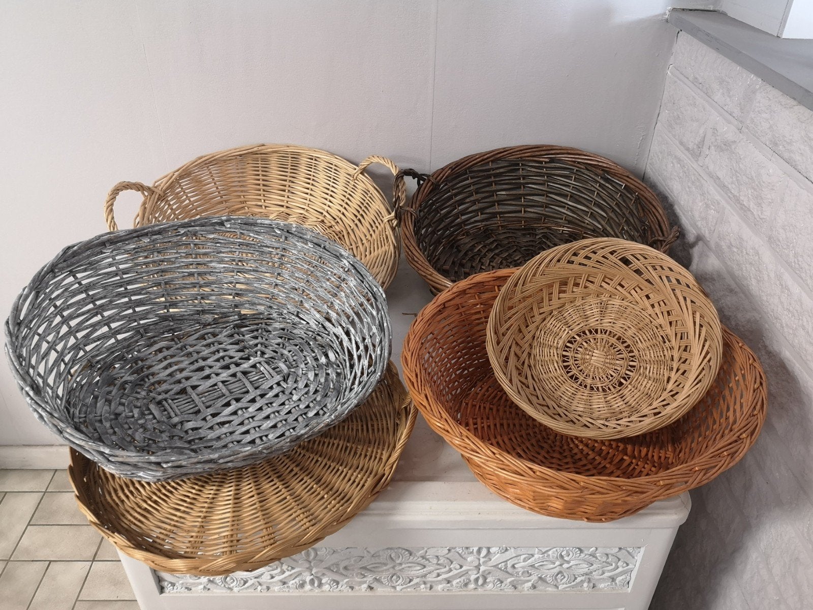 Lot van 6 rieten manden, Ophalen, Gebruikt