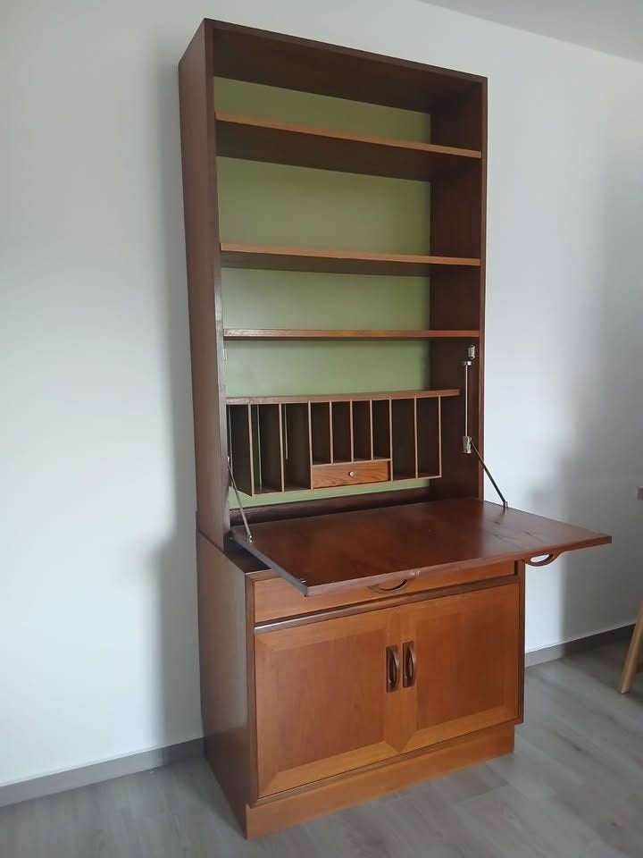 Secrétaire - bibliothèque + bureau rabattable + rangement, Maison & Meubles, Enlèvement, Comme neuf, Meuble vintage scandinave en teck