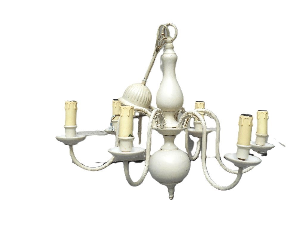 ancien lustre en fer forgé peint, Maison & Meubles, Enlèvement, Utilisé, Métal