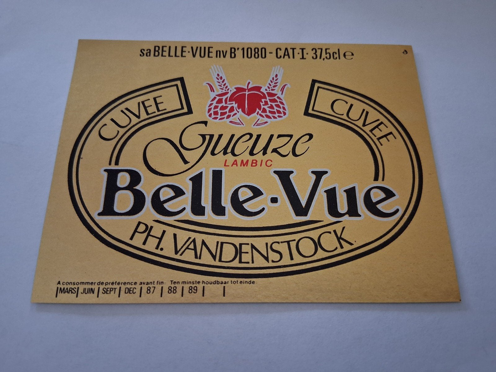 bieretiket Belgie Belle-Vue Gueuze Cuvee, Envoi, Comme neuf, Autres types, Autres marques