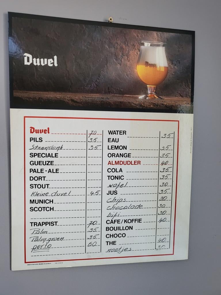 Duvel Moortgat 1992 prijslijst café, Ophalen of Verzenden, Duvel