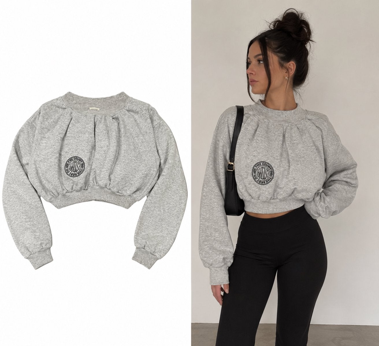Sweat gris court / Chemisier noir, Enlèvement ou Envoi, Comme neuf, Beige, Manches longues