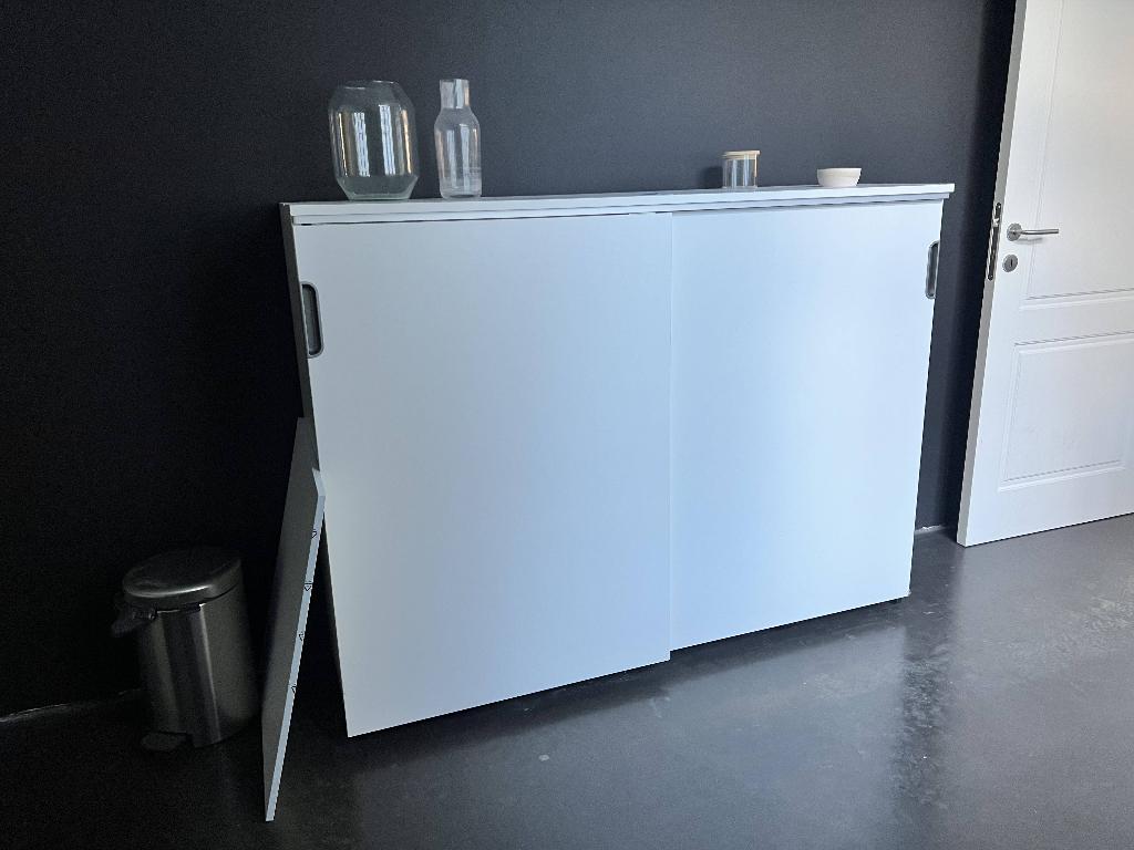 Ikea Galant kast met schuifdeuren (160x120 cm), Ophalen, Wit mordern, Gebruikt, 100 tot 150 cm