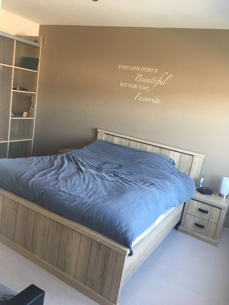 Landelijk bed + 2 nachtkastjes + 2 lattenbodems, Ophalen, Gebruikt, 210 cm, Tweepersoons