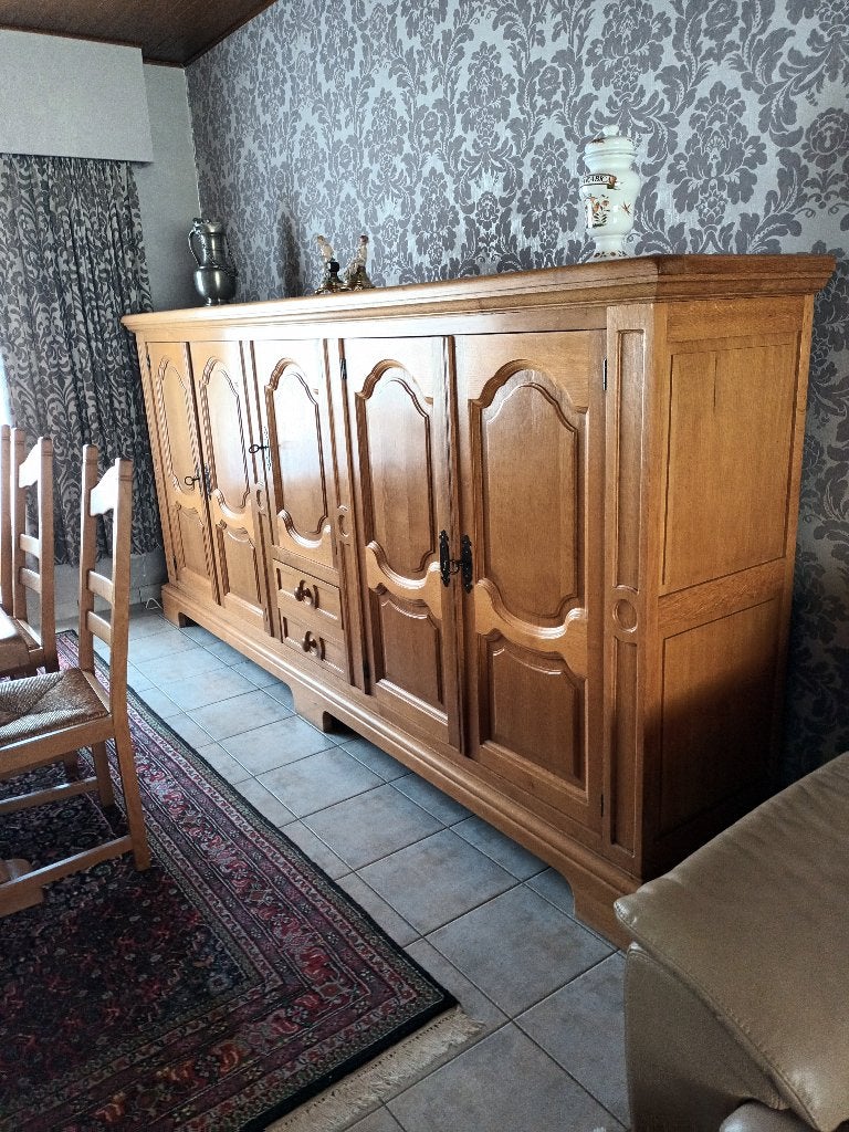 Vlaamse licht eiken eetkamer in zeer mooie staat, Ophalen, Gebruikt, Vlaamse eik klassiek, 6 tot 8 stoelen
