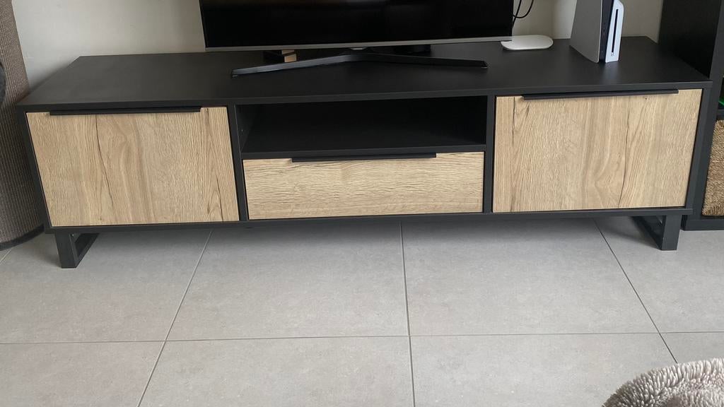 TV-kast zwart met houtlook, Ophalen, Gebruikt, 150 tot 200 cm, Minder dan 100 cm