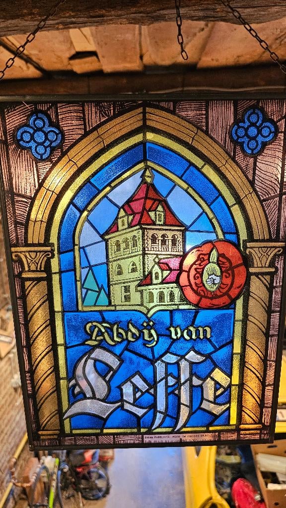 Leffe glas in lood in zeer goede staat, Verzamelen, Ophalen, Zo goed als nieuw, Reclamebord, Plaat of Schild, Leffe