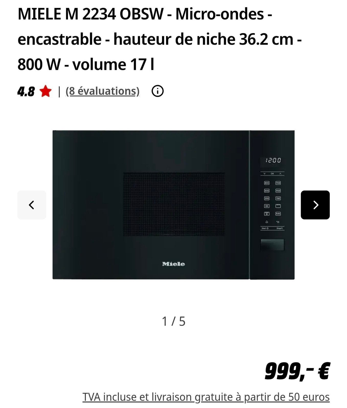 Micro-ondes encastrable MIELE 38CM, Enlèvement, Neuf, dans son emballage