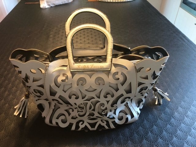 Ralph Lauren vintage vachetta scroll tote, Enlèvement ou Envoi, Comme neuf, Blanc, Sac à main